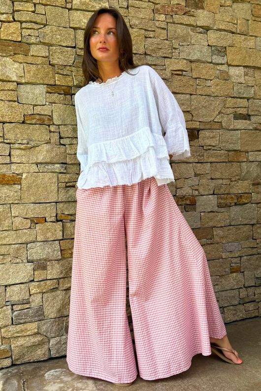 Arbi Gingham Palazzo Pant Indian Pink